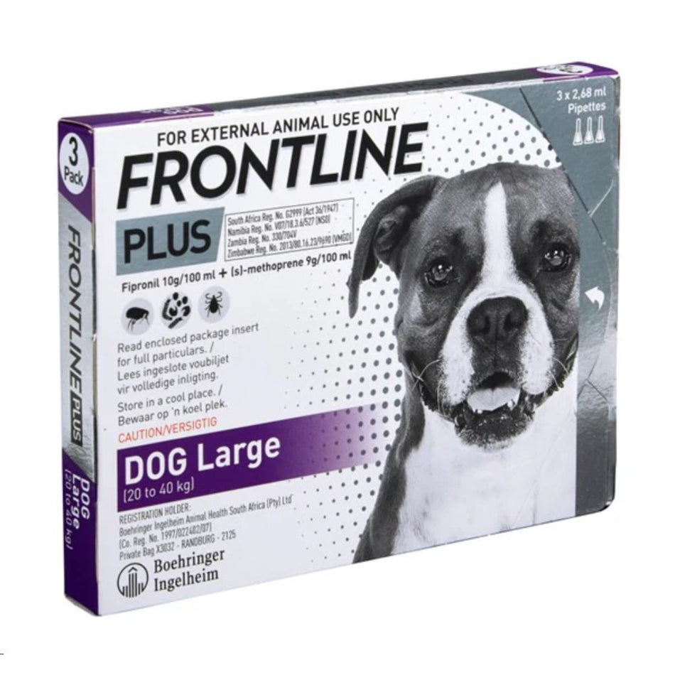 Frontline Plus Large Dog  Tick & Flea Treatment (20-40KG) 3 Pip