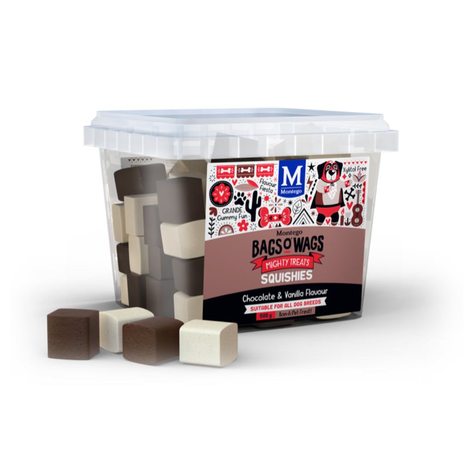 Montego Dog Treats Bags O Wags Squishies  500G Chocolate & Vanilla