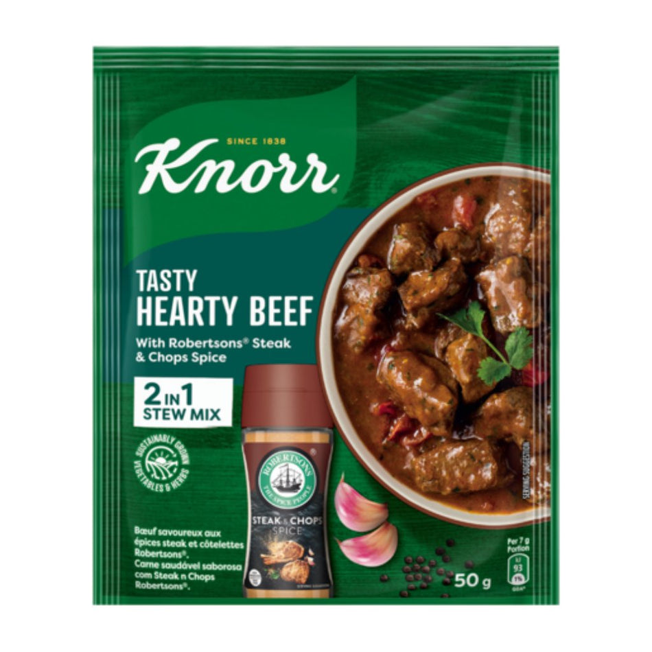 Knorr Tasty Hearty Beef 2-in-1 Stew Mix with Robertsons Steak and Chops Spice 50G
