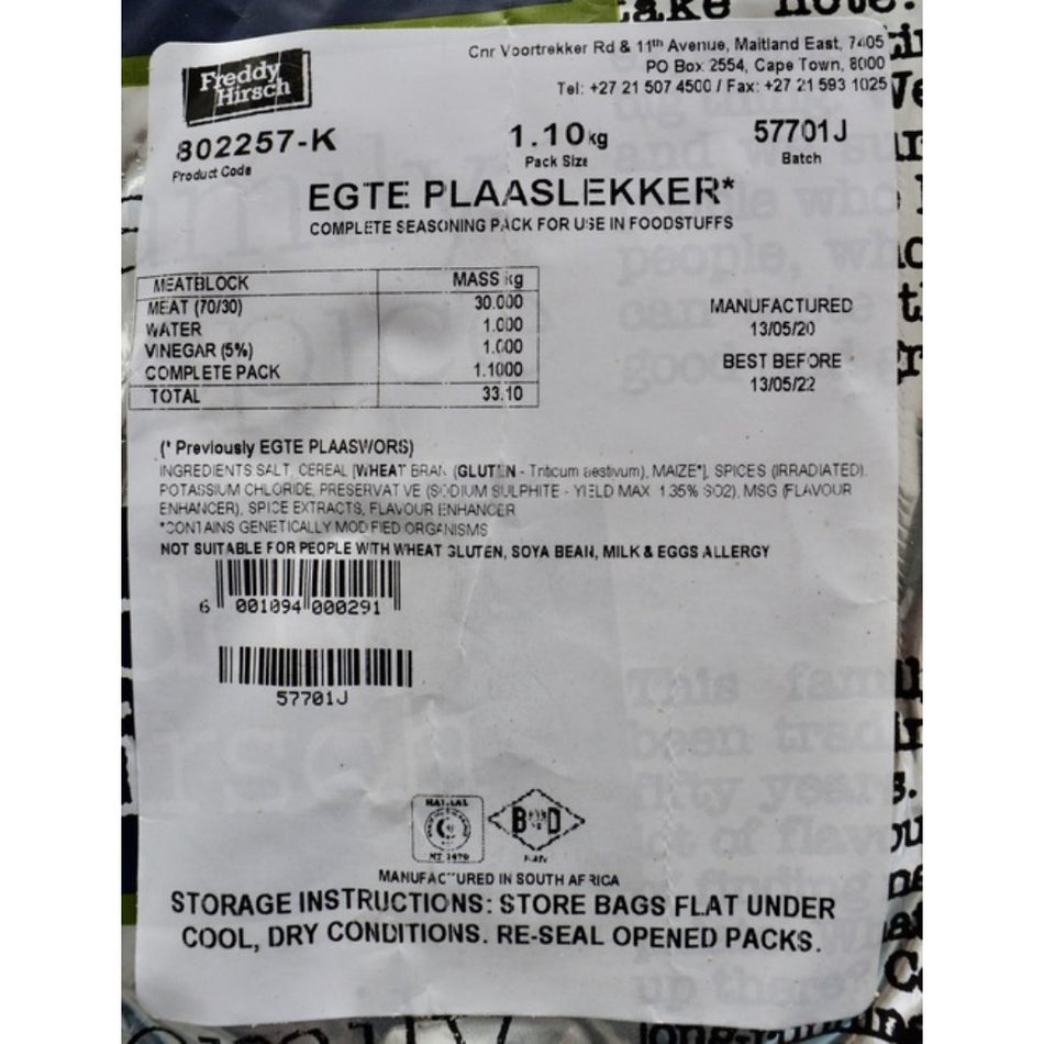 Freddy Hirsch Egte Plaaslekker Spice 1.1KG