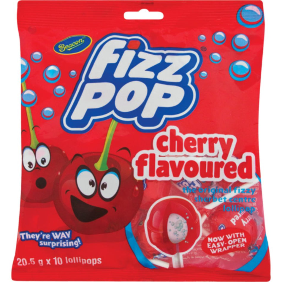 Beacon Lollipops Fizz Pop Cherry 205G