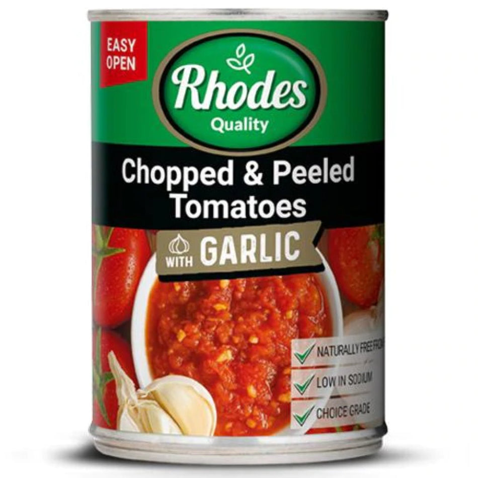 Rhodes Tomatoes Chopped & Peeled with Garlic 410G