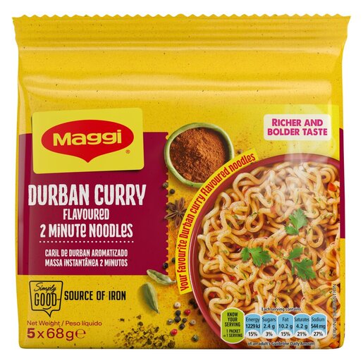 Maggi 2-Minute Noodles Durban Curry 5 Pack -