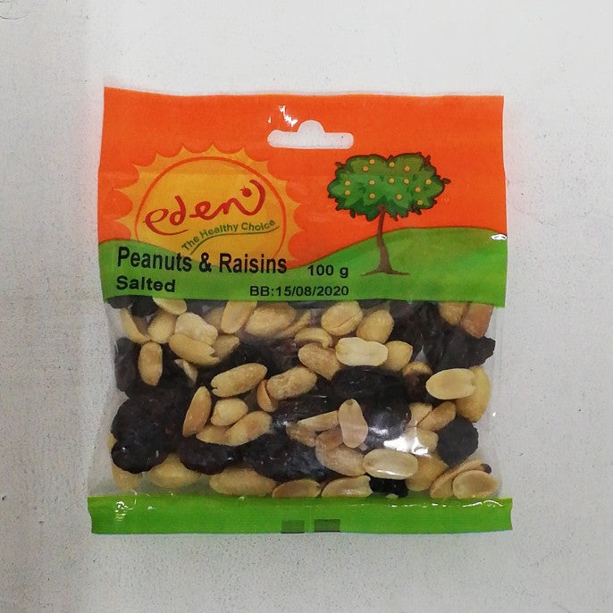 Eden Peanuts & Raisins Salted 100G -