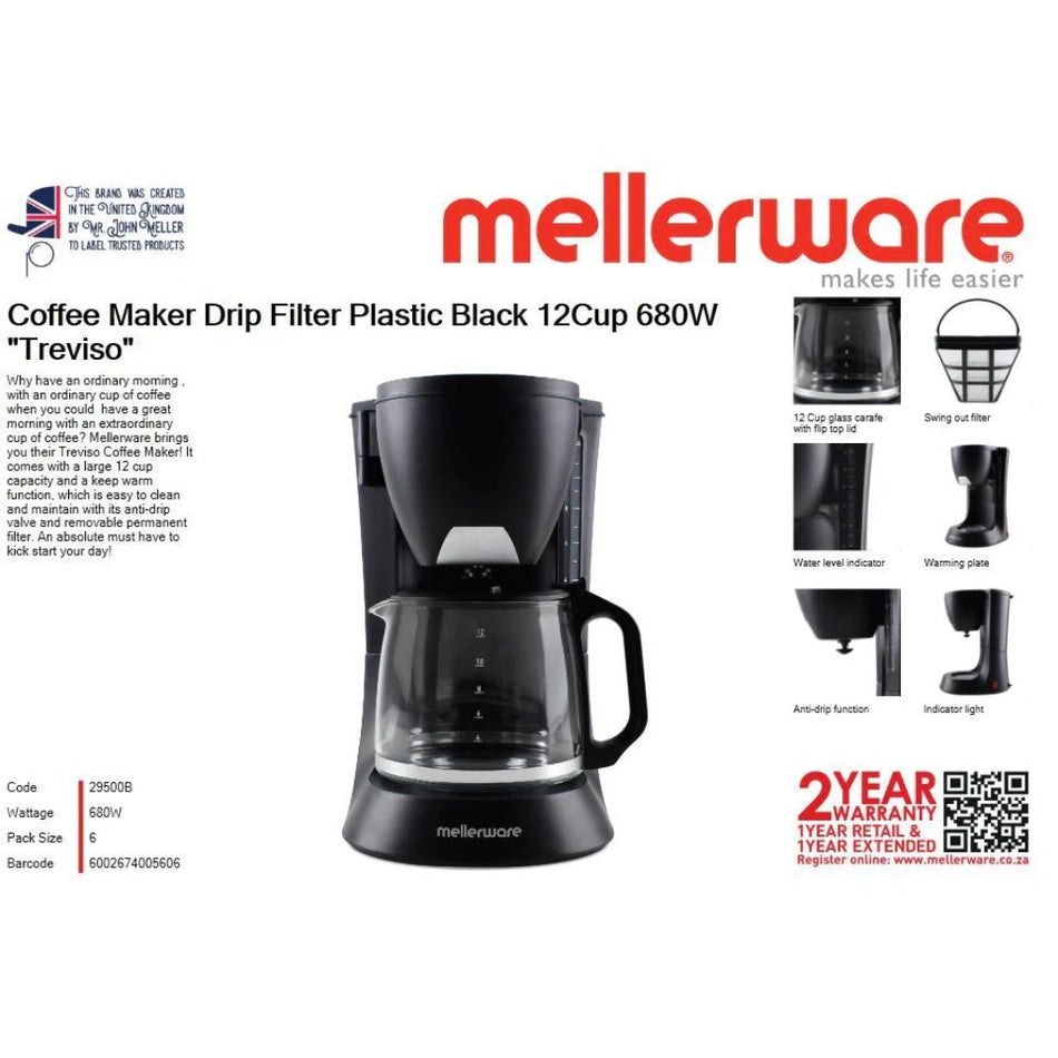 Mellerware Coffee Maker 12 Cup 680W Black