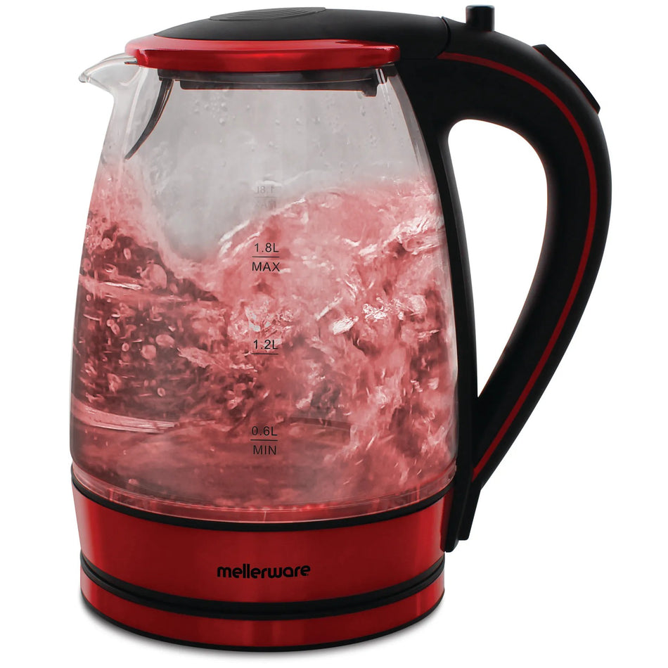 Mellerware 360 Degree Cordless Glass Kettle Red 1.8L