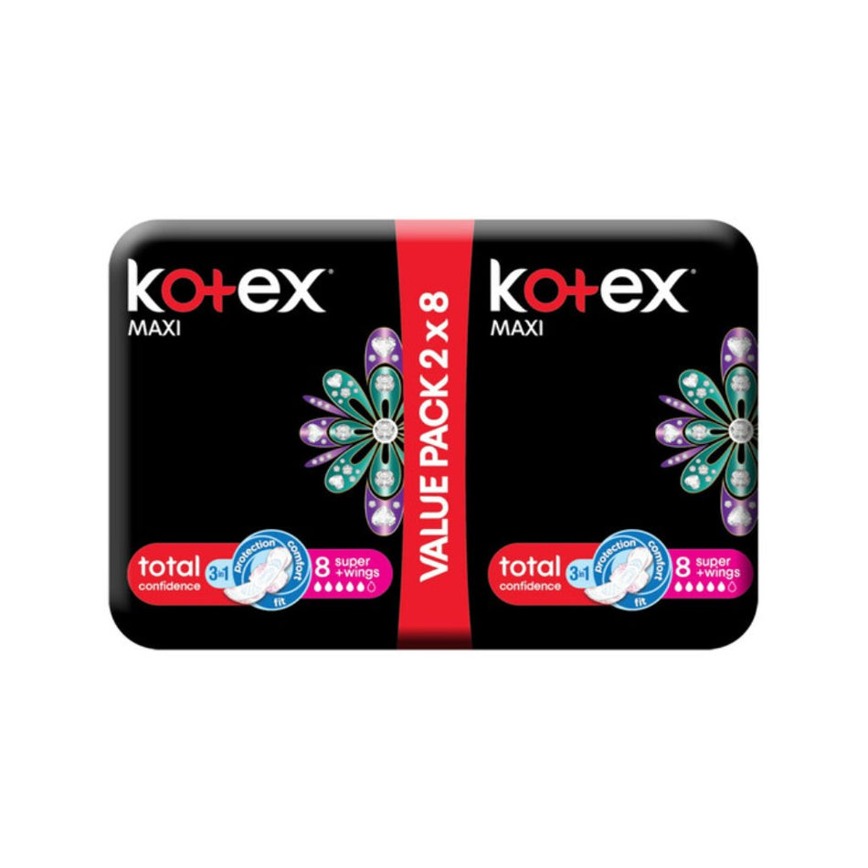 Kotex Maxi Duo Super Sanitary Pads With Wings 16 Pack