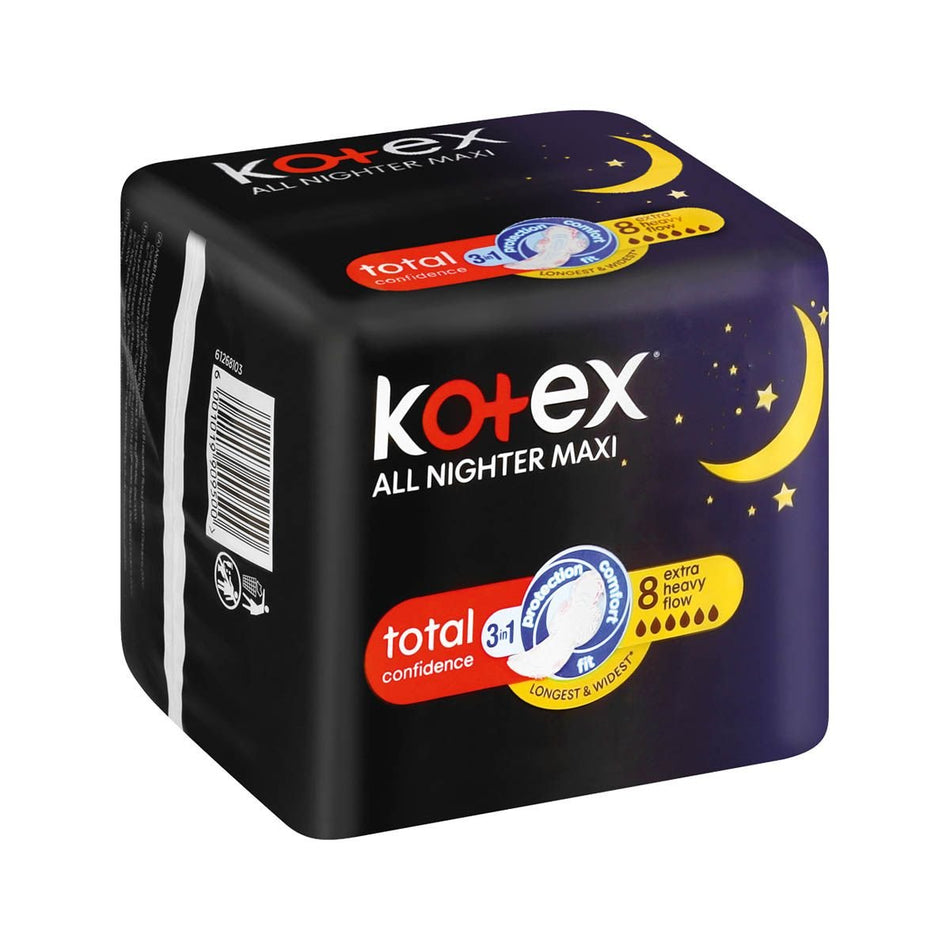 Kotex All Nighter Maxi Thick Pads With Wings 8 Pack