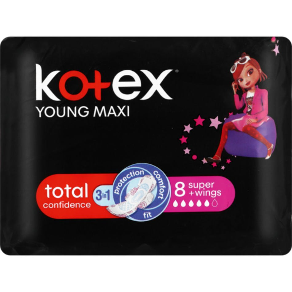 Kotex Young Super Maxi Pads With Wings 8 Pack