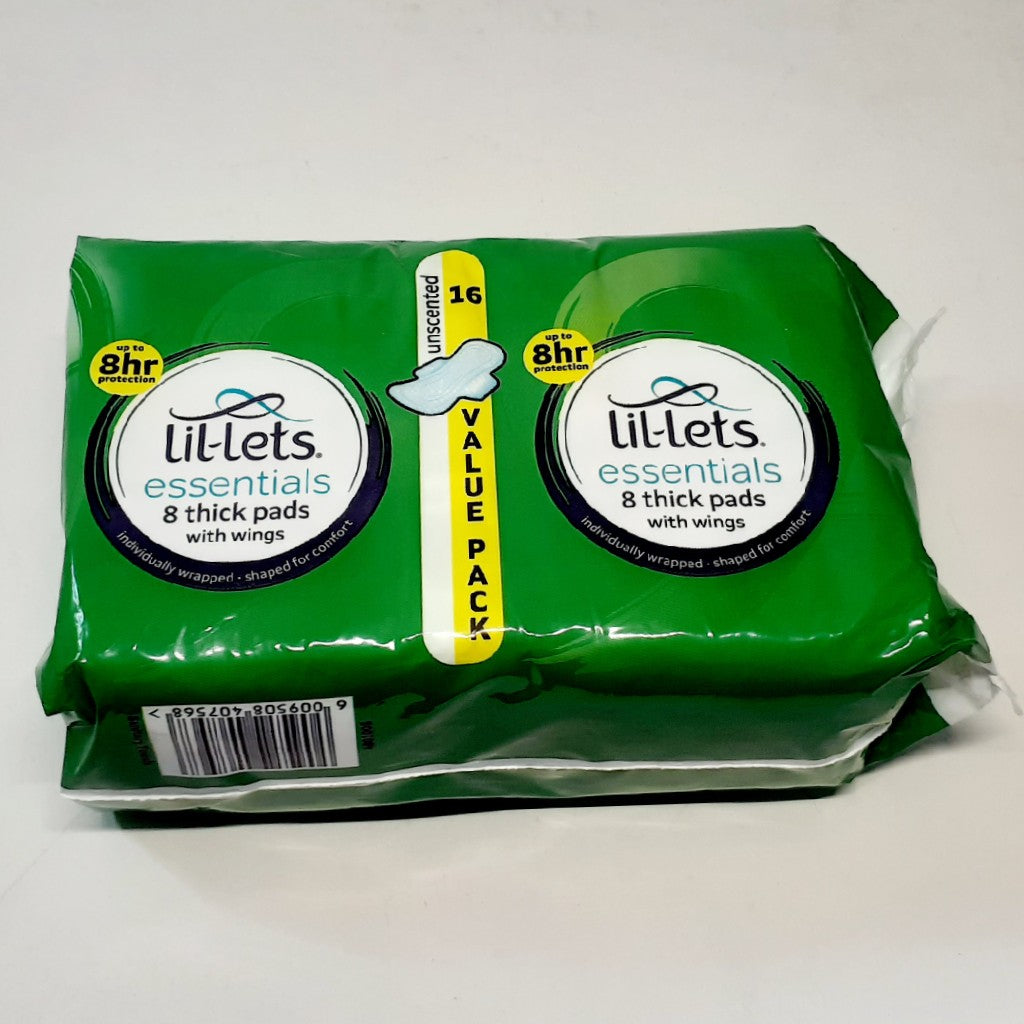 Lil-Lets Essentials Unscented Winged Thick Pads 16'S -