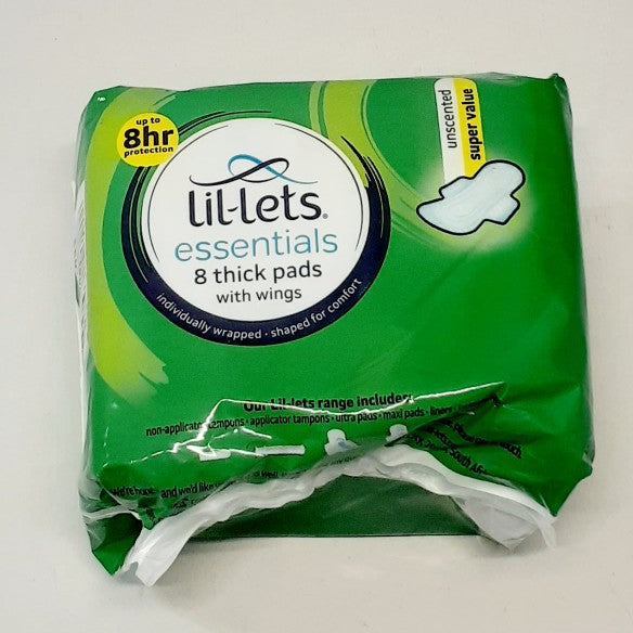 Lil-Lets Essentials Thick Pads With Wings 8'S Unscented