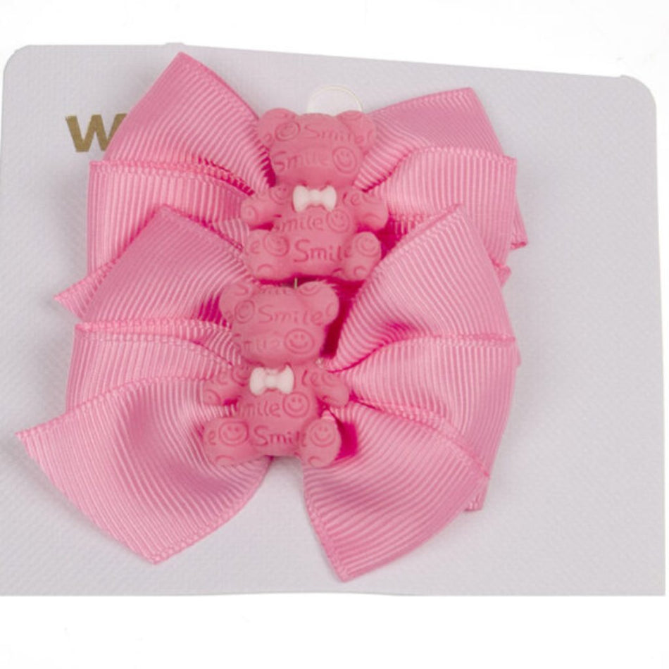 Wow Teddy Bear Bow Hair Clip Assorted 2'S